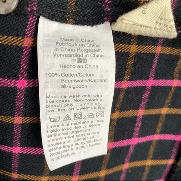 Madewell Plaid Flannel Raglan Button-Front Shirtdress Pink Black - Picture 5 of 7